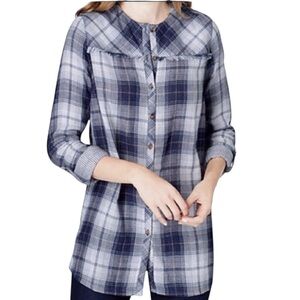 J. Jill | Blue White Plaid Long Sleeve Tunic Top Small Cabincore